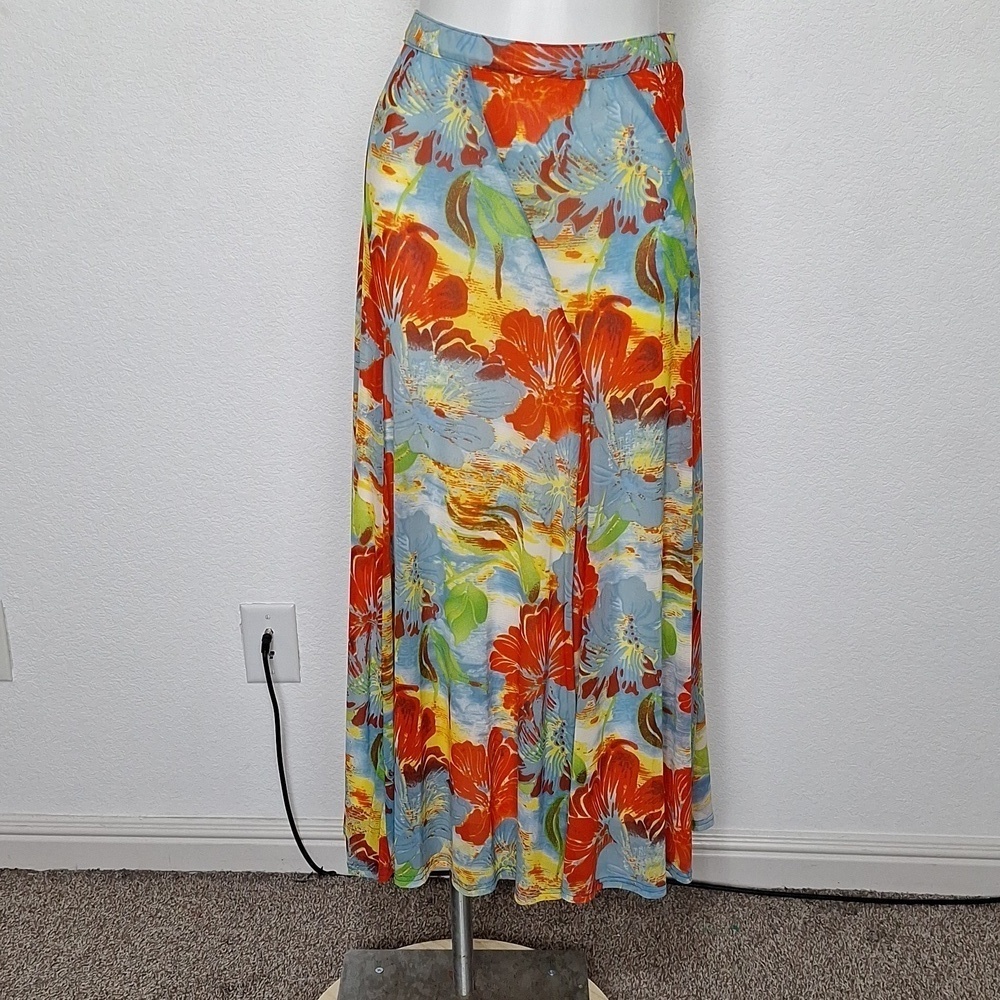 A La Carte Tropical Print Bohemian Mesh Boho Multicolor Maxi Length Skirt Size M